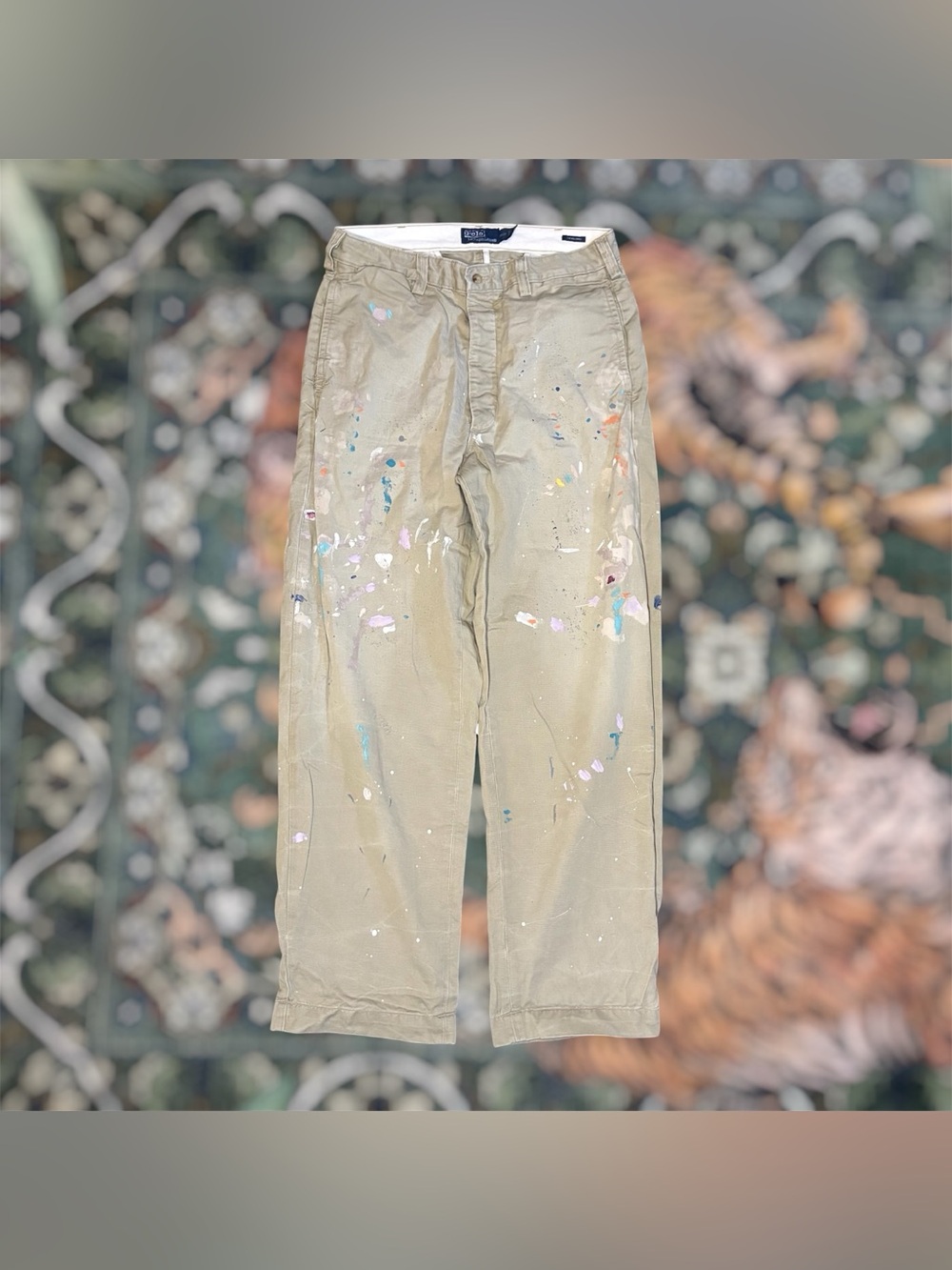 Polo Ralph Lauren THE BIG Chino Distressed Paint Splatter Pants Stencil 32x32